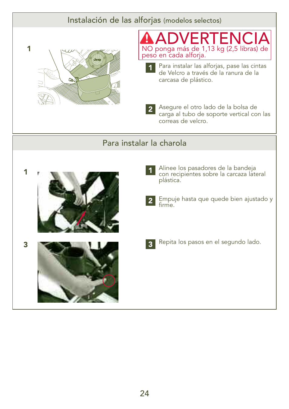 Advertencia | Kolcraft S77-T-R3 User Manual | Page 24 / 51