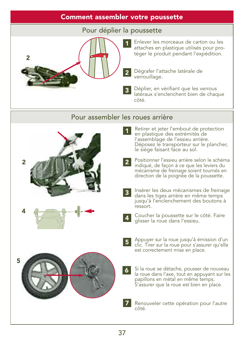 Pour assembler les roues arrière | Kolcraft S77-T-R3 User Manual | Page 37 / 51