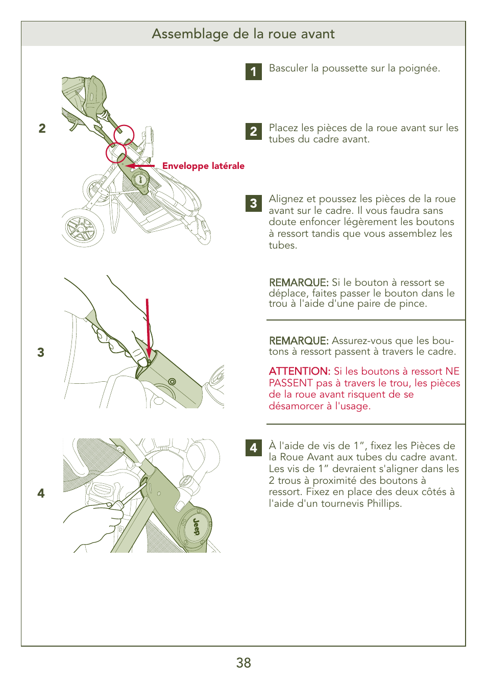 38 assemblage de la roue avant | Kolcraft S77-T-R3 User Manual | Page 38 / 51