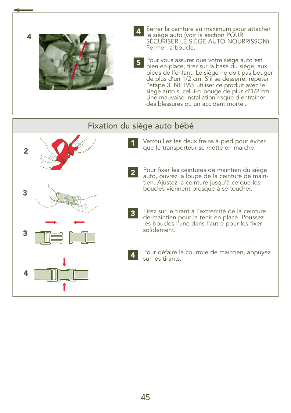 Fixation du siège auto bébé | Kolcraft S77-T-R3 User Manual | Page 45 / 51