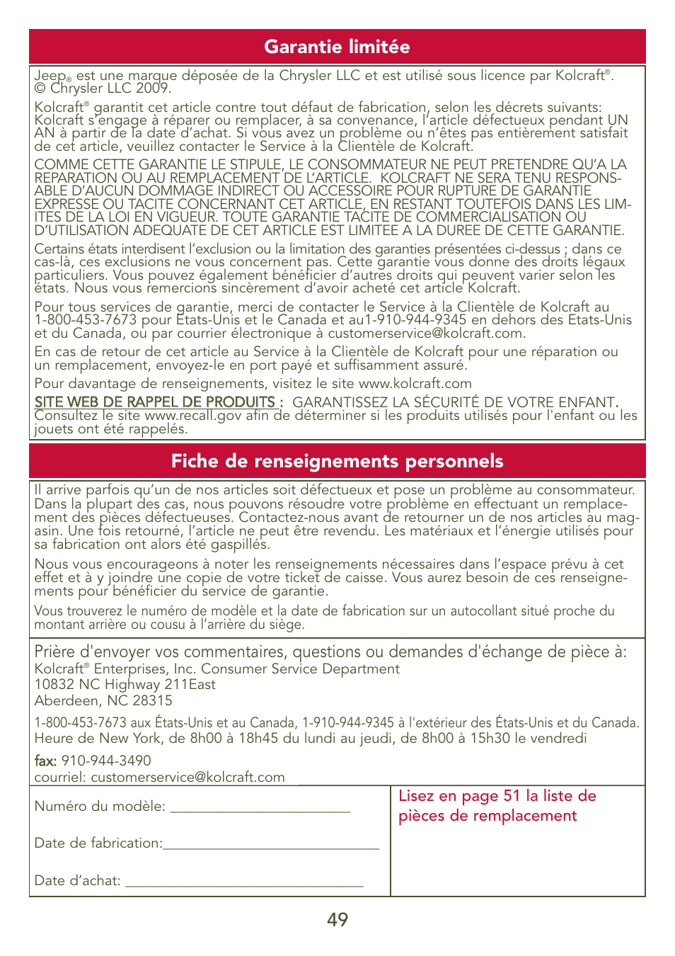 Kolcraft S77-T-R3 User Manual | Page 49 / 51