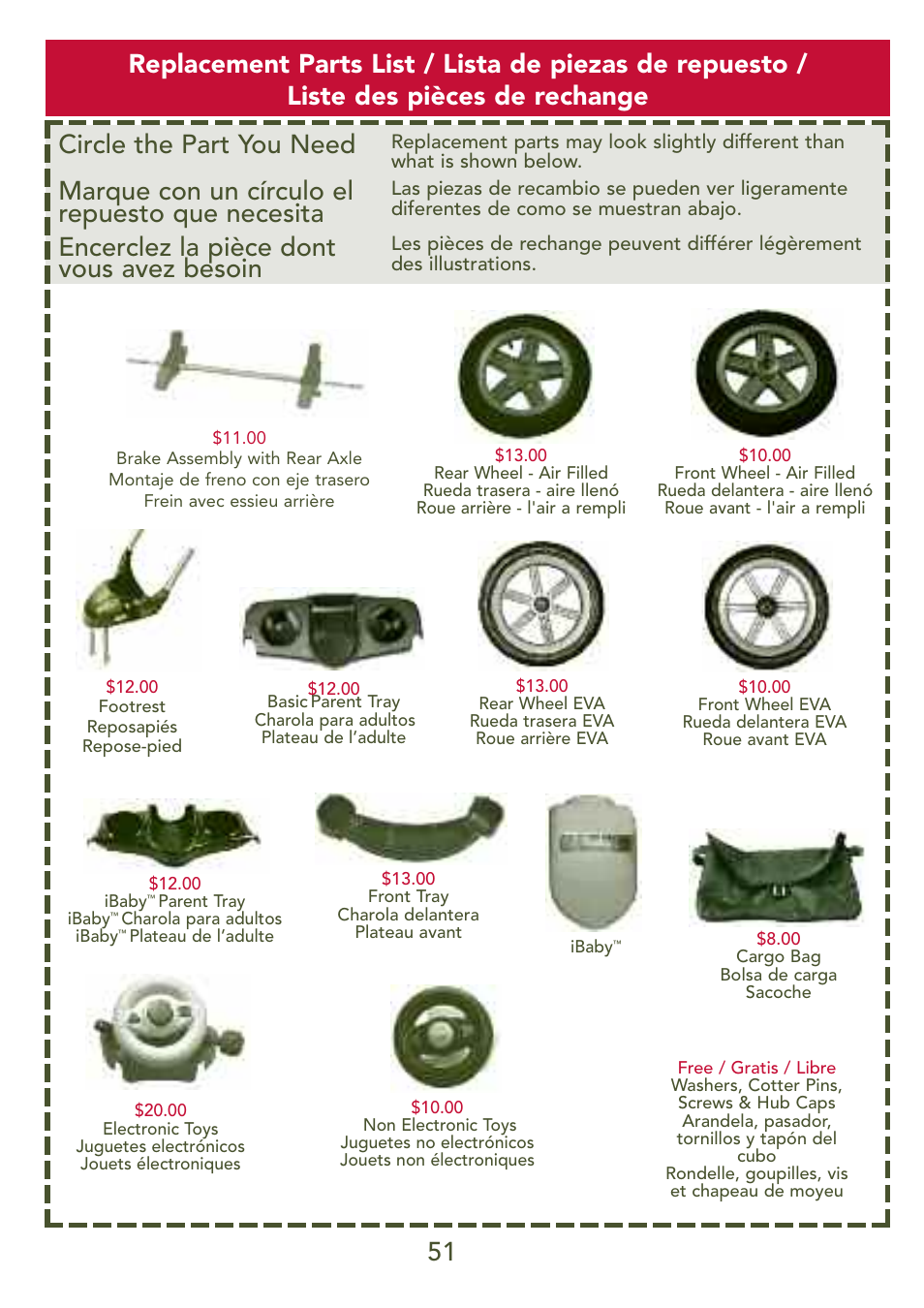 Encerclez la pièce dont vous avez besoin, Marque con un círculo el repuesto que necesita | Kolcraft S77-T-R3 User Manual | Page 50 / 51