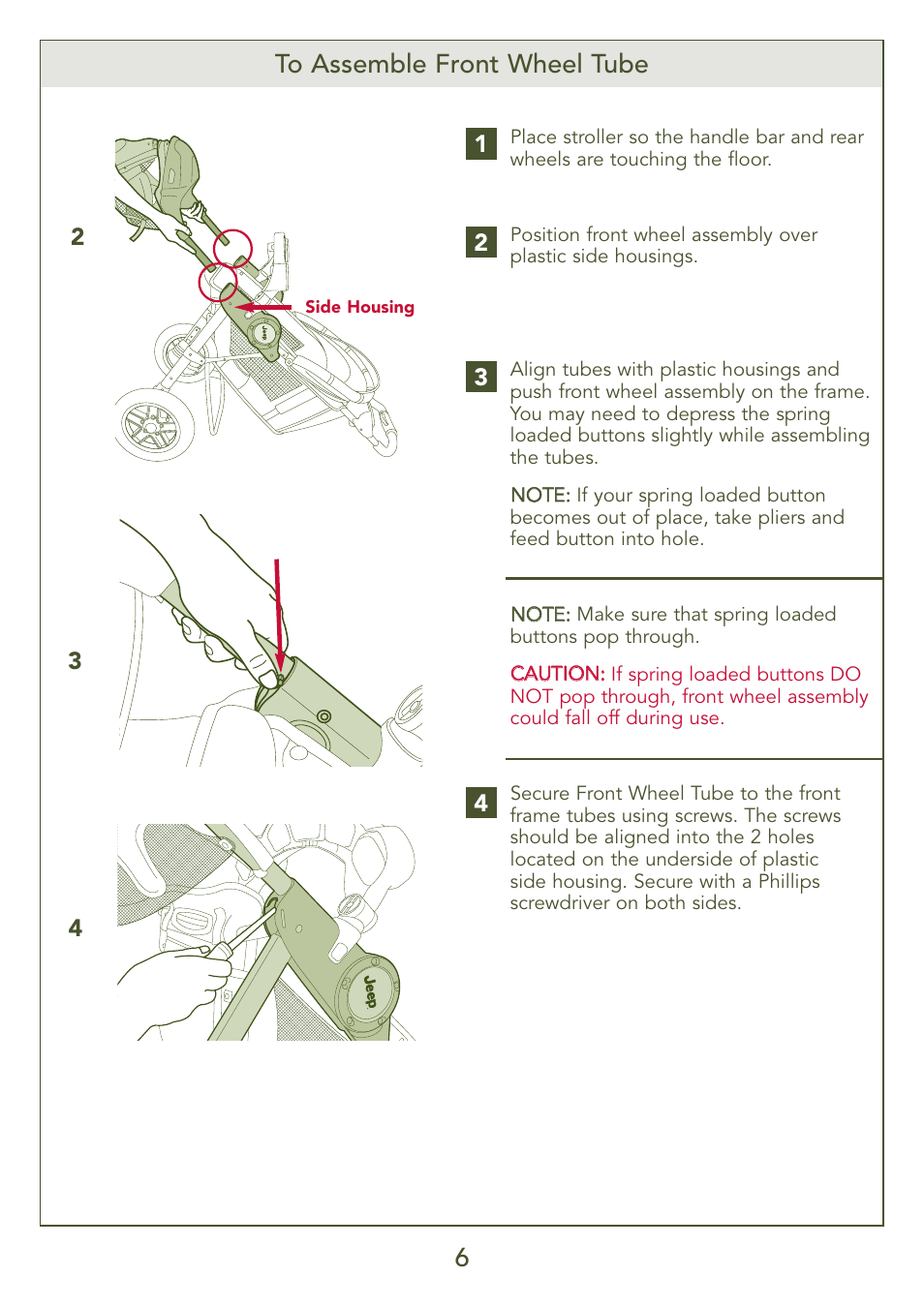 6to assemble front wheel tube | Kolcraft S77-T-R3 User Manual | Page 6 / 51