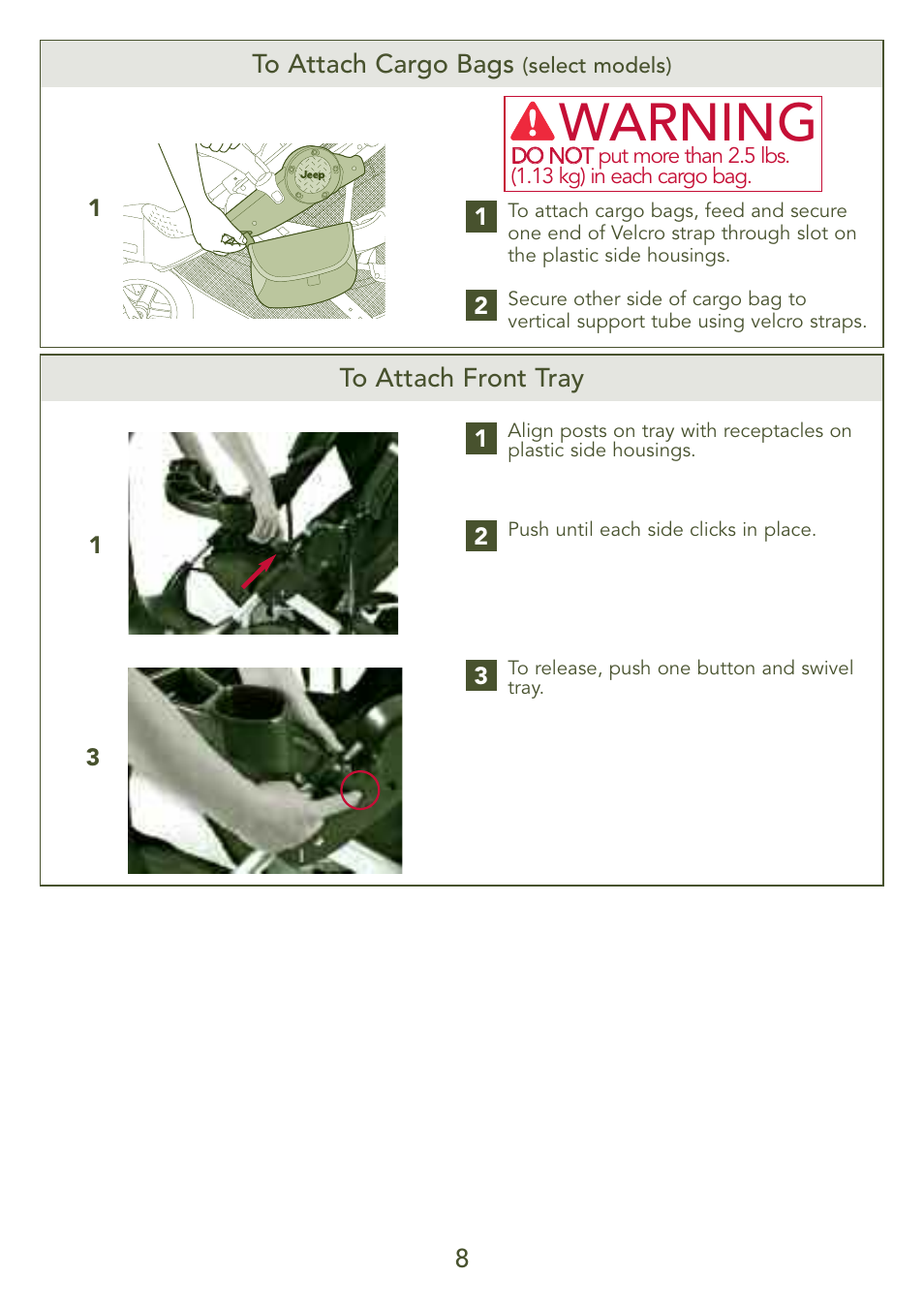 Warning | Kolcraft S77-T-R3 User Manual | Page 8 / 51