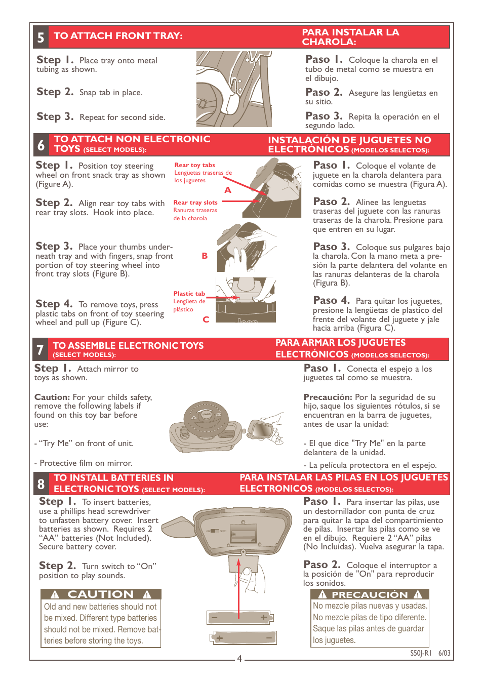 Step 1, Step 2, Step 3 | Paso 1, Paso 2, Paso 3, Step 4, Paso 4 | Kolcraft S50J-R1 User Manual | Page 4 / 9