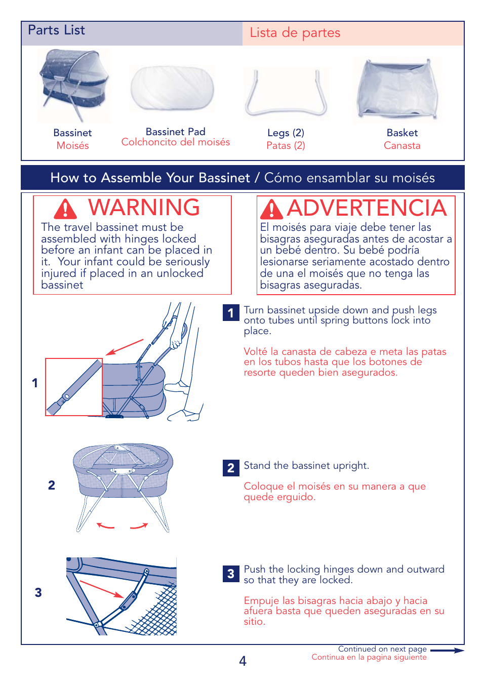 Warning, Advertencia, Parts list lista de partes | Kolcraft B14-R4 User Manual | Page 4 / 10