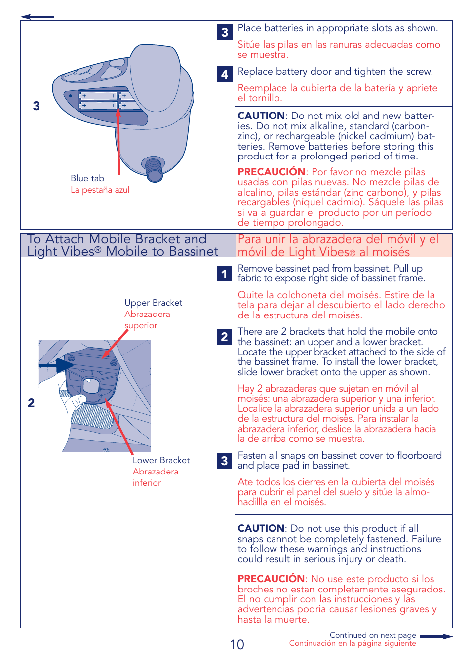 Al moisés to attach mobile bracket and light vibes, Mobile to bassinet | Kolcraft CUDDLE 'N CARE B26-R2 User Manual | Page 10 / 24