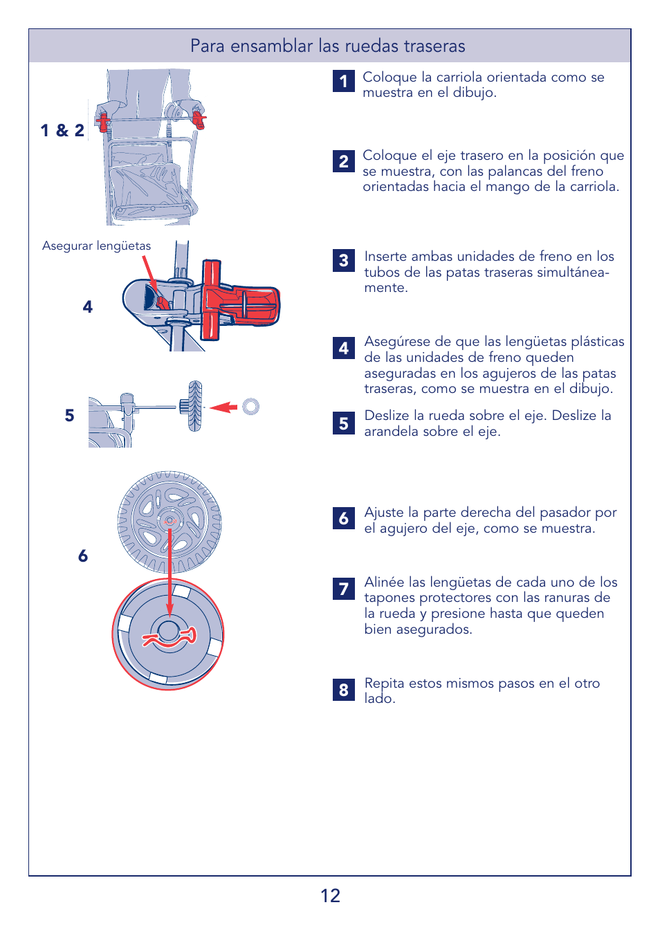 12 para ensamblar las ruedas traseras | Kolcraft S51-T User Manual | Page 12 / 28