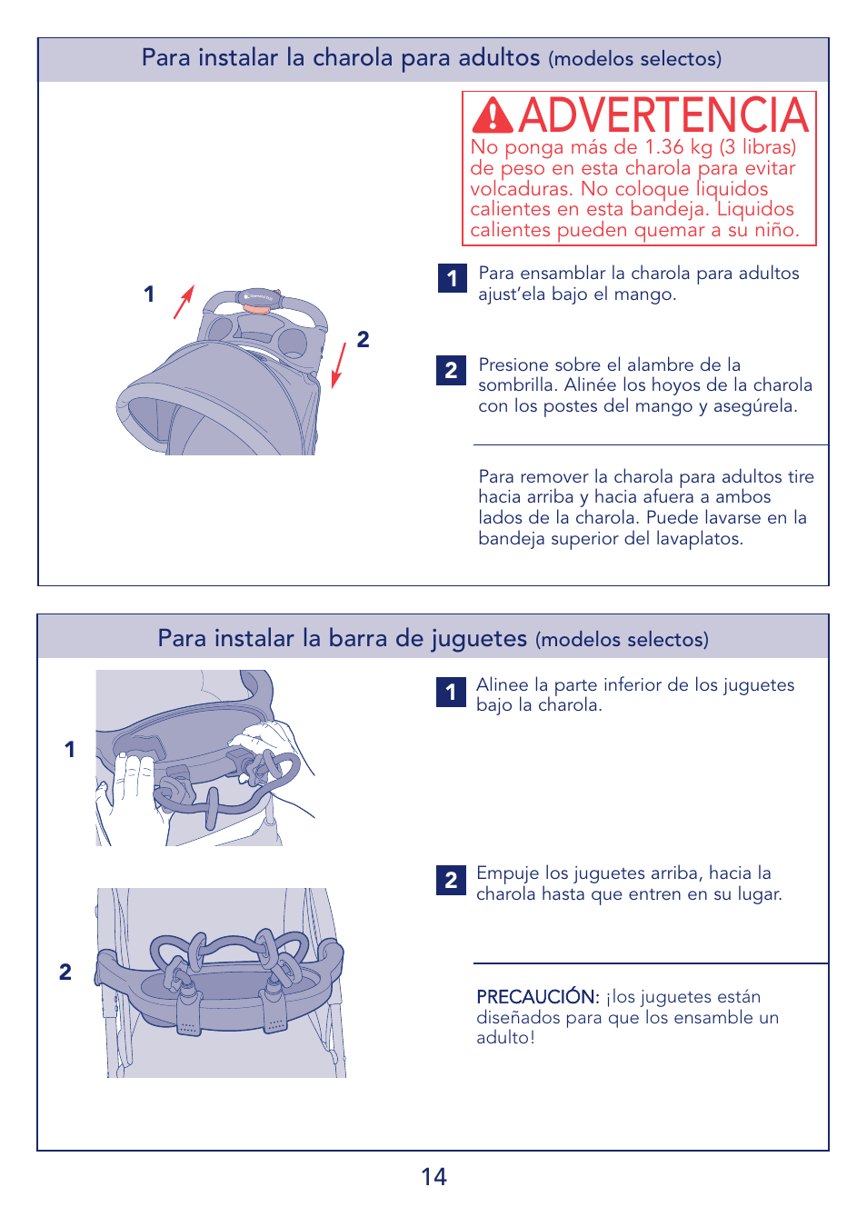 Advertencia | Kolcraft S51-T User Manual | Page 14 / 28