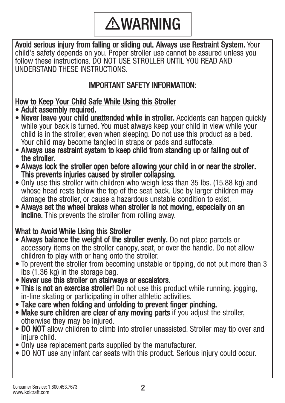 Ƽwarning | Kolcraft S59-R3 User Manual | Page 2 / 12