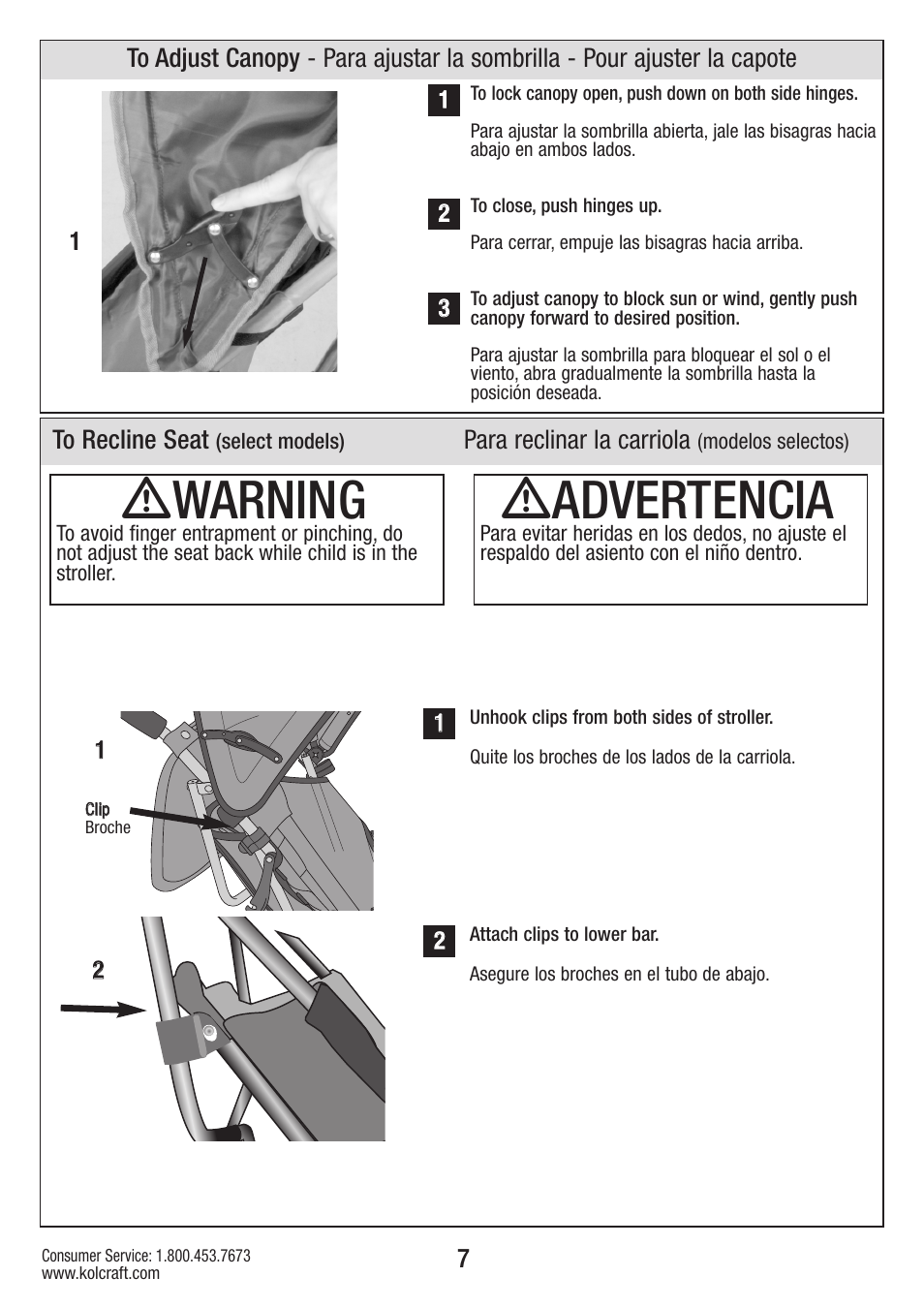 Ƽwarning, Ƽadvertencia | Kolcraft S59-R3 User Manual | Page 7 / 12