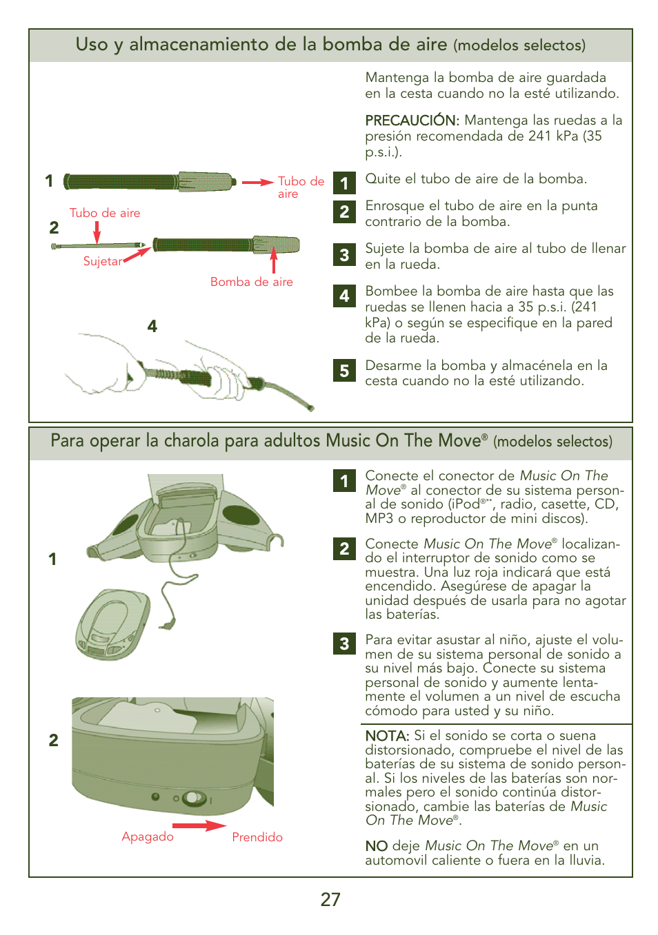 Uso y almacenamiento de la bomba de aire | Kolcraft JEEP S45J-T 5/07 User Manual | Page 27 / 45