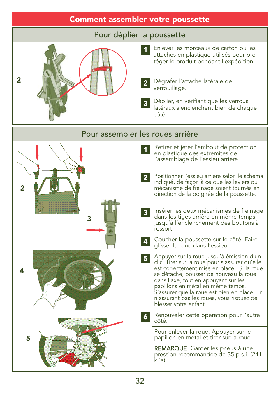 Pour assembler les roues arrière | Kolcraft JEEP S45J-T 5/07 User Manual | Page 32 / 45