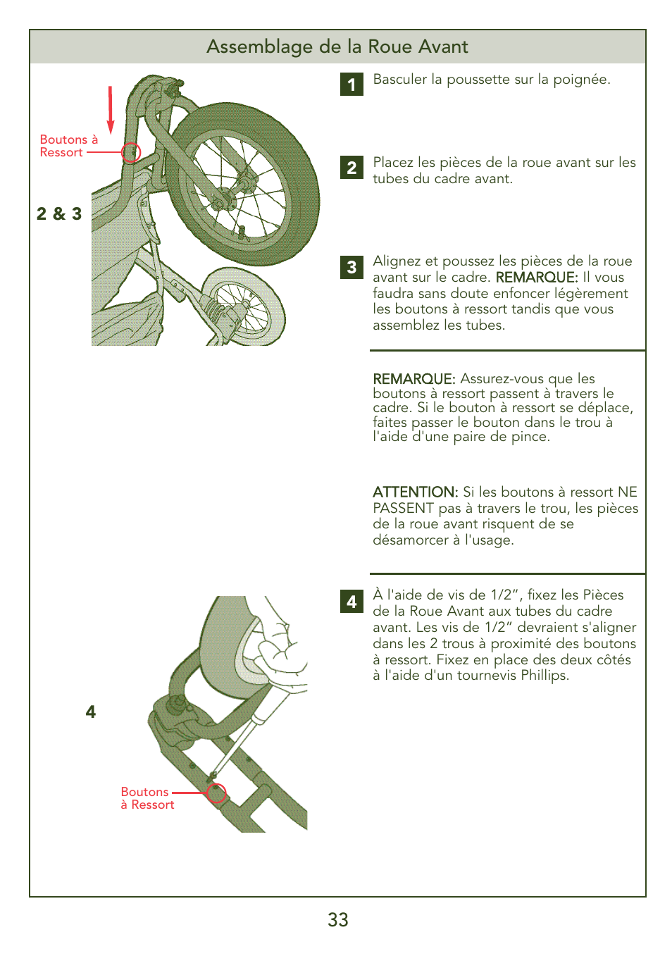 33 assemblage de la roue avant | Kolcraft JEEP S45J-T 5/07 User Manual | Page 33 / 45