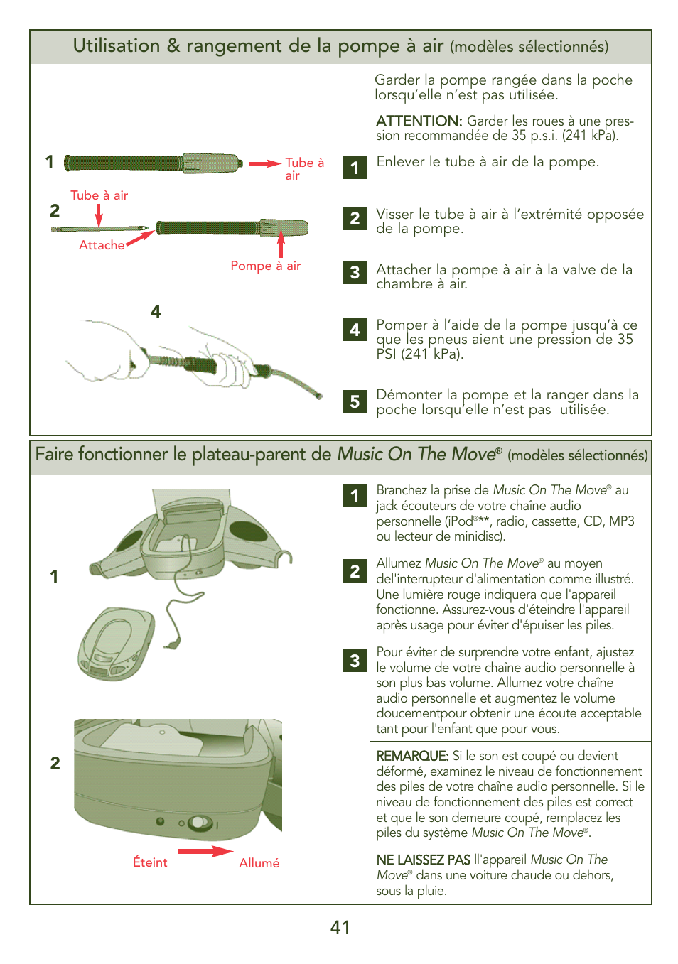 Utilisation & rangement de la pompe à air | Kolcraft JEEP S45J-T 5/07 User Manual | Page 41 / 45