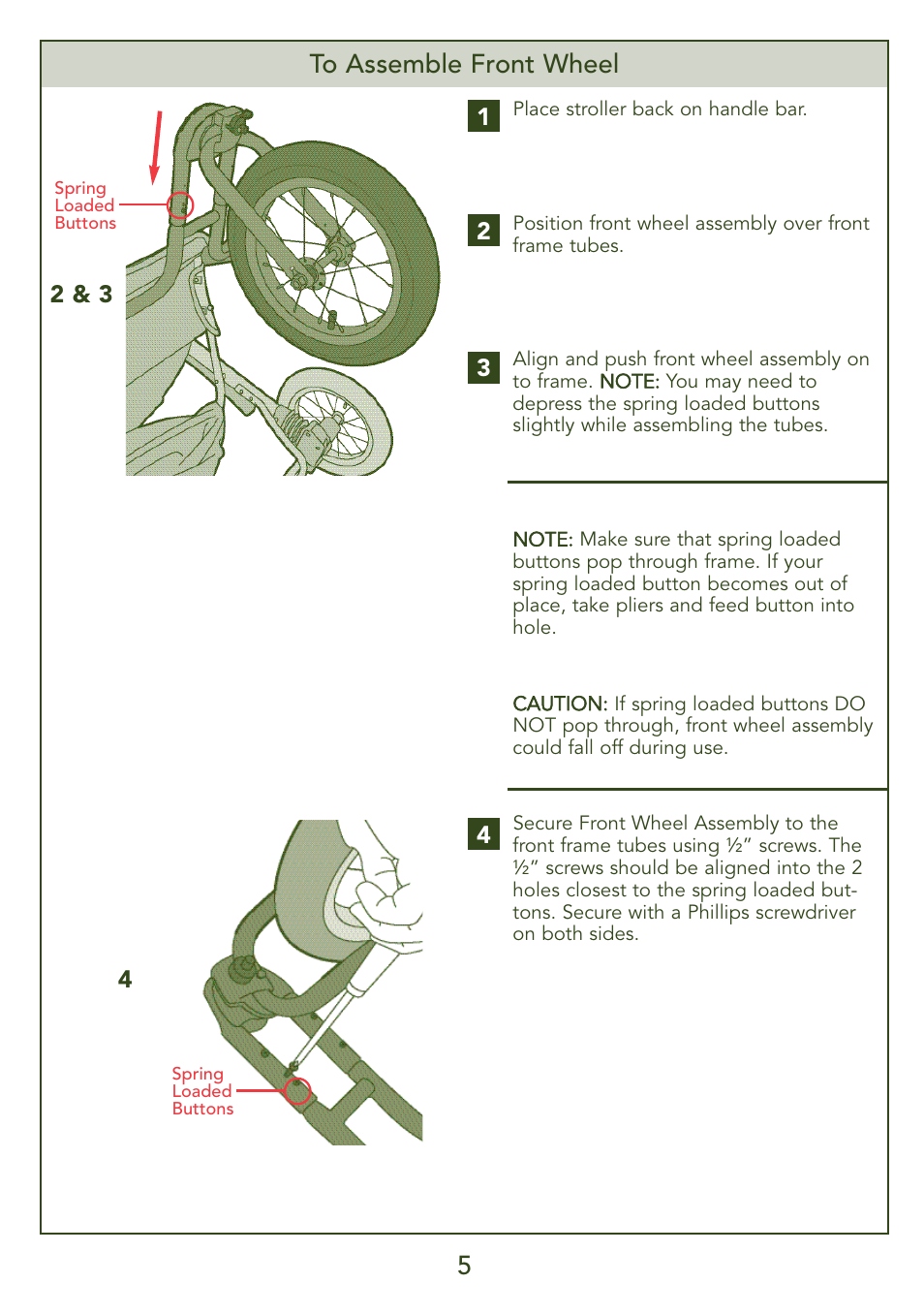 5to assemble front wheel | Kolcraft JEEP S45J-T 5/07 User Manual | Page 5 / 45