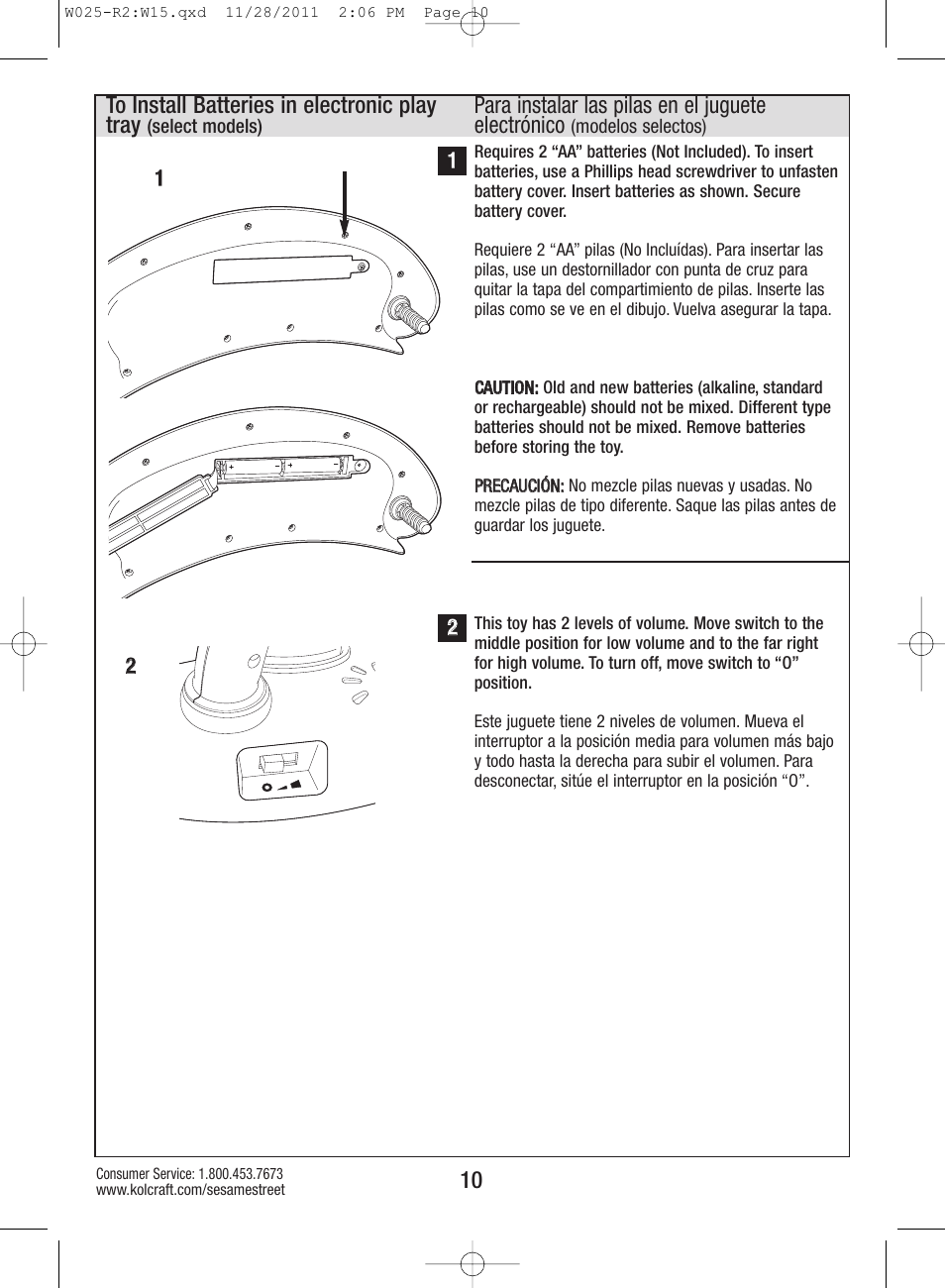 Para instalar las pilas en el juguete electrónico | Kolcraft ELMO TINY STEPS W025-R2 User Manual | Page 10 / 18