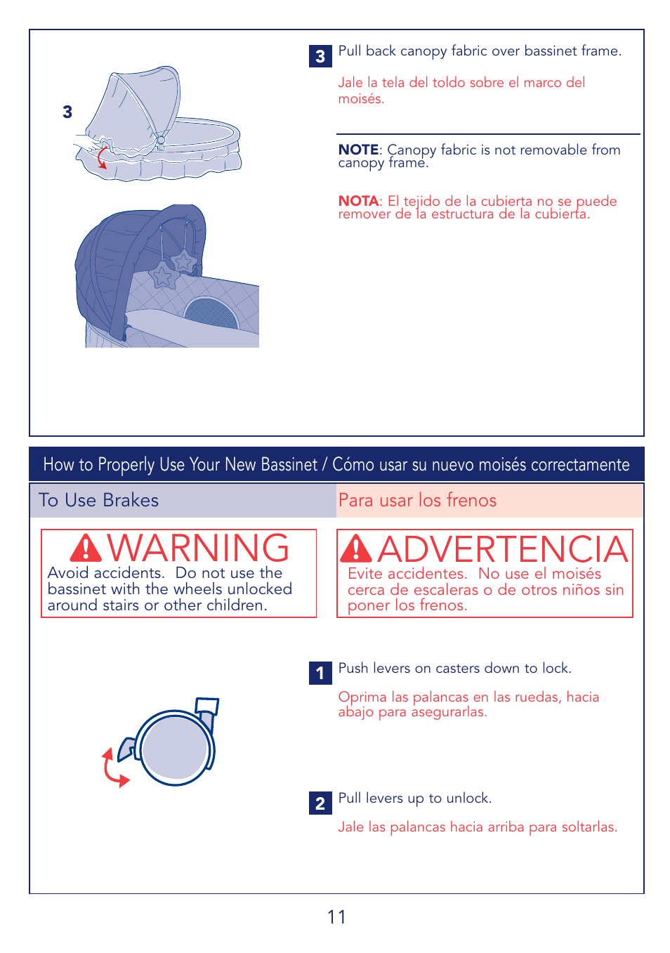 Warning, Advertencia | Kolcraft B27-R4 User Manual | Page 11 / 18