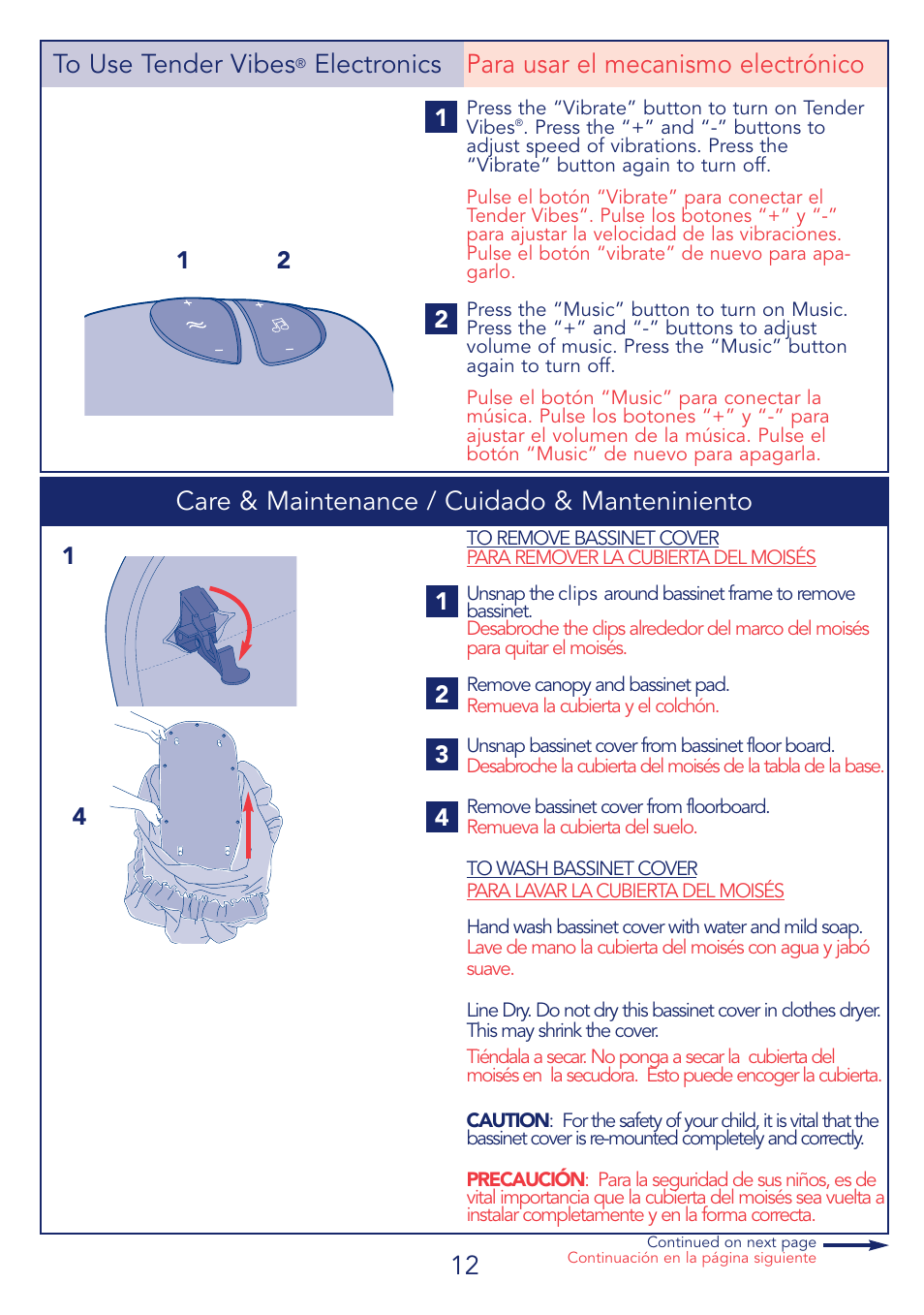 Care & maintenance / cuidado & manteniniento, Electronics para usar el mecanismo electrónico | Kolcraft B27-R4 User Manual | Page 12 / 18