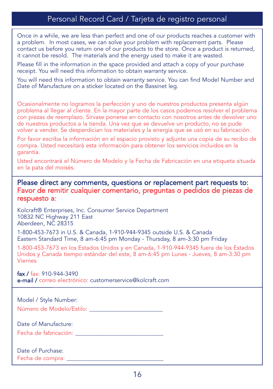 Kolcraft B27-R4 User Manual | Page 16 / 18