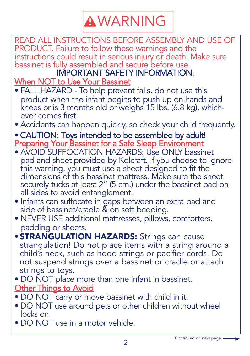 Warning | Kolcraft B27-R4 User Manual | Page 2 / 18