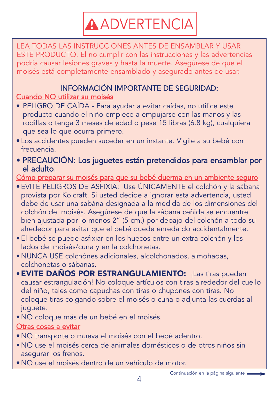 Advertencia | Kolcraft B27-R4 User Manual | Page 4 / 18