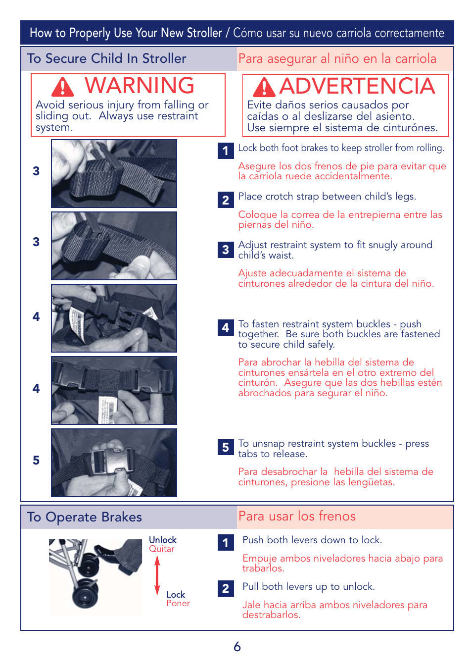 Warning, Advertencia | Kolcraft S53-R1 User Manual | Page 6 / 12