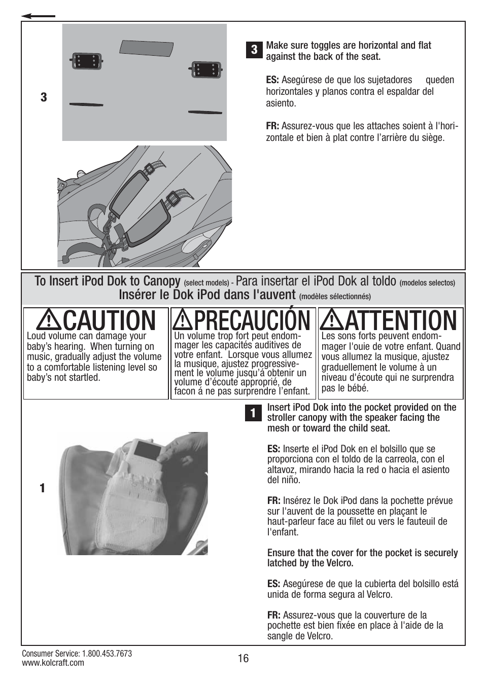 Ƽcaution, Ƽprecaución, Ƽattention | Kolcraft S67-T-R1 User Manual | Page 16 / 24