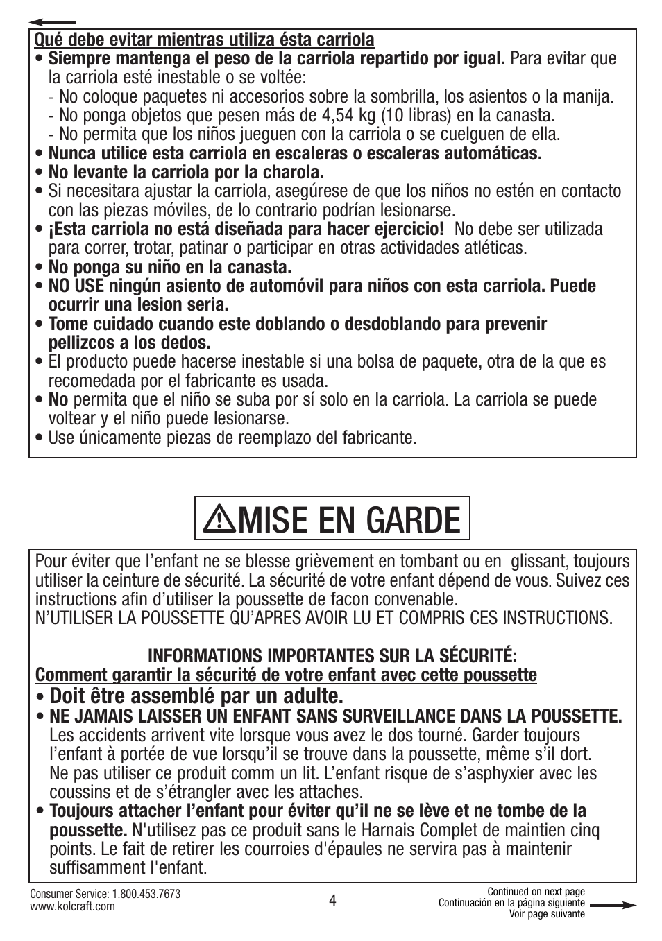 Ƽmise en garde, Doit être assemblé par un adulte | Kolcraft S67-T-R1 User Manual | Page 4 / 24