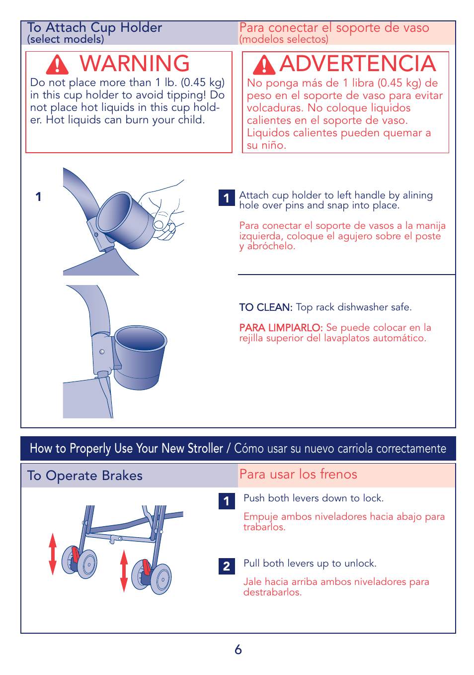 Warning, Advertencia | Kolcraft S59-R1 User Manual | Page 6 / 14