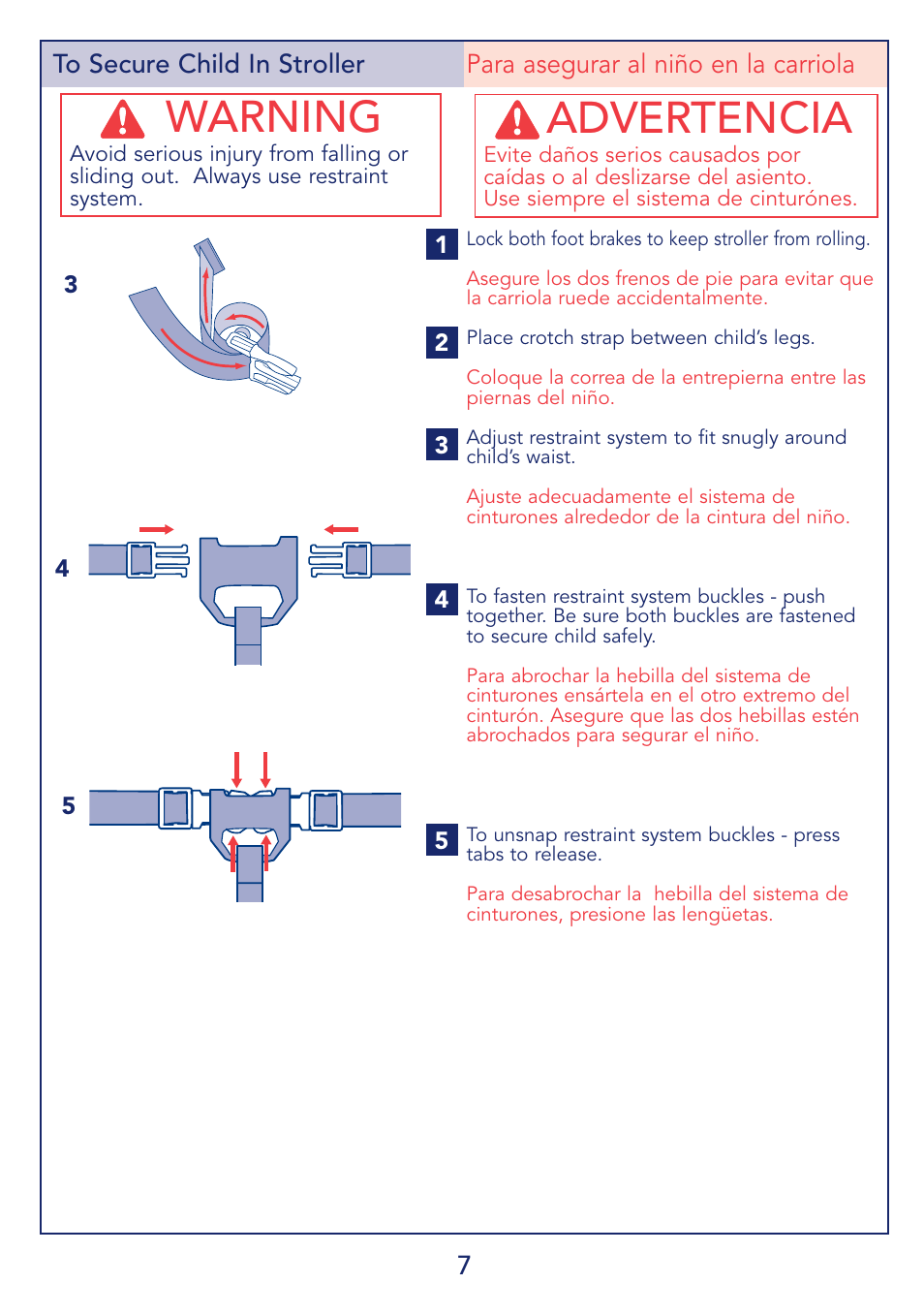 Warning, Advertencia | Kolcraft S59-R1 User Manual | Page 7 / 14