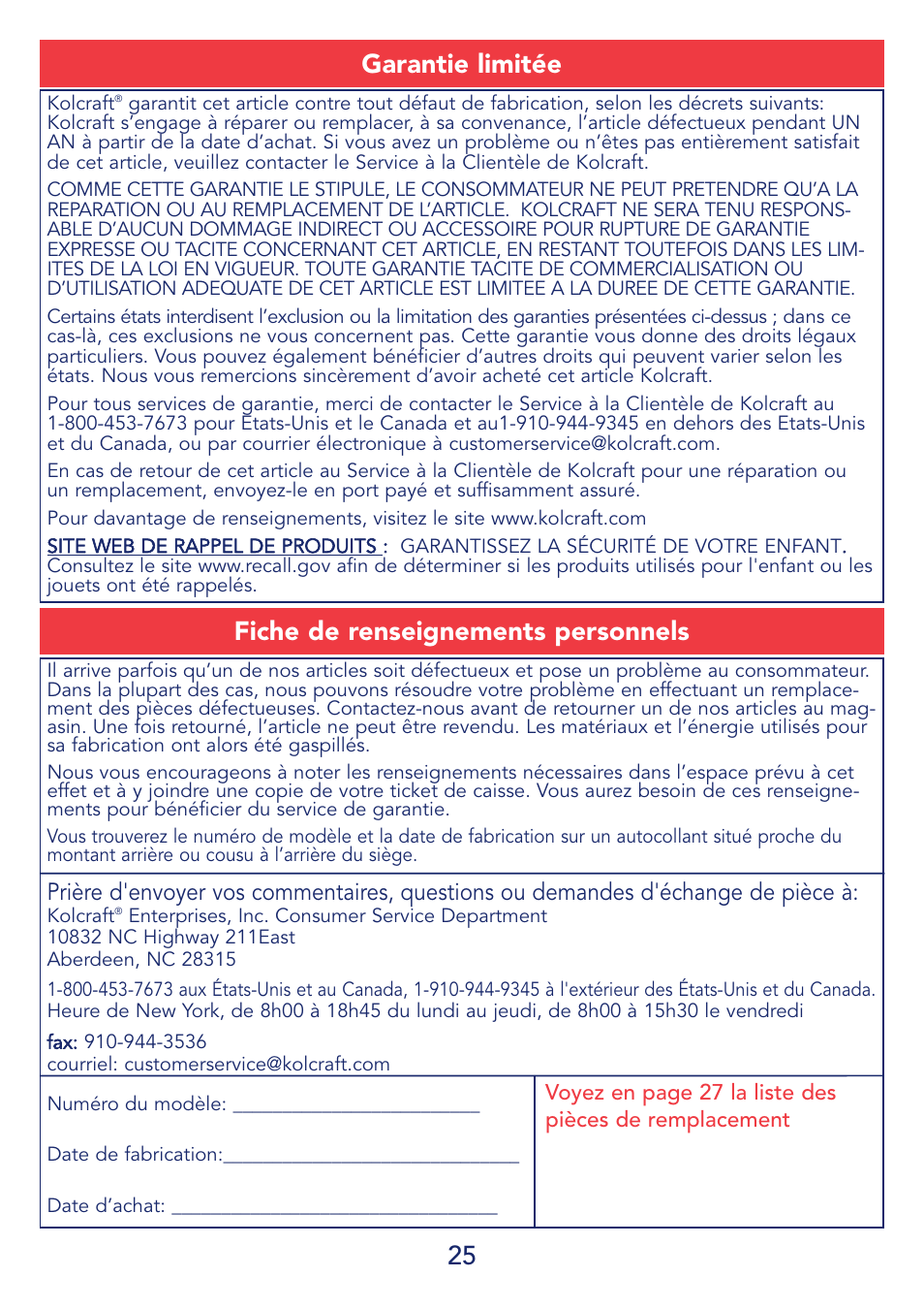 Kolcraft S51-T 11/08 User Manual | Page 25 / 28