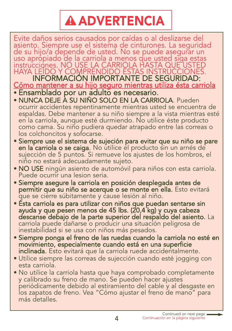 Advertencia | Kolcraft JEEP S56J-R3 User Manual | Page 4 / 28