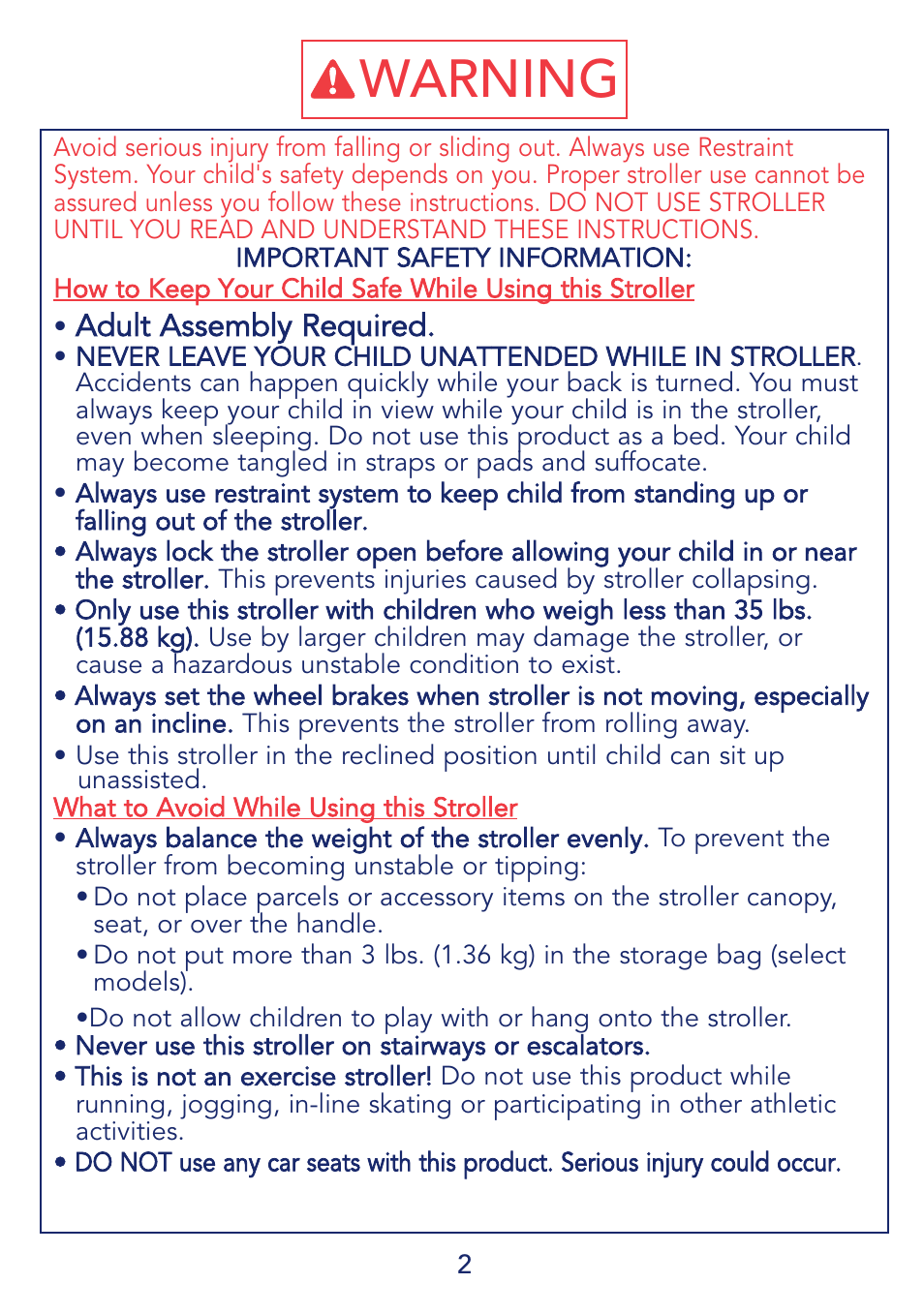 Warning | Kolcraft IBABY S64-R2 User Manual | Page 2 / 16