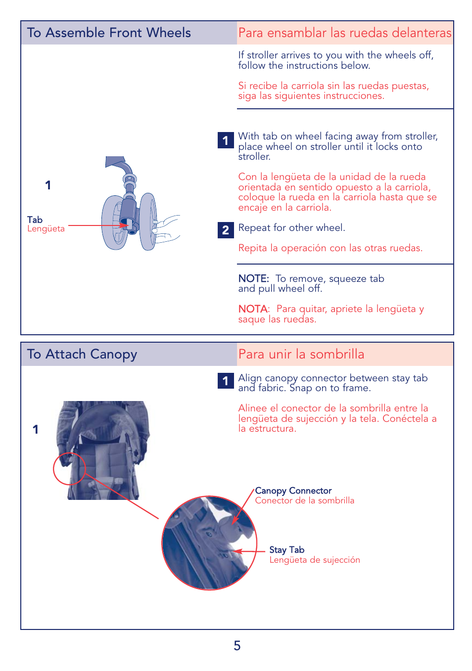 5to attach canopy para unir la sombrilla | Kolcraft IBABY S64-R2 User Manual | Page 5 / 16