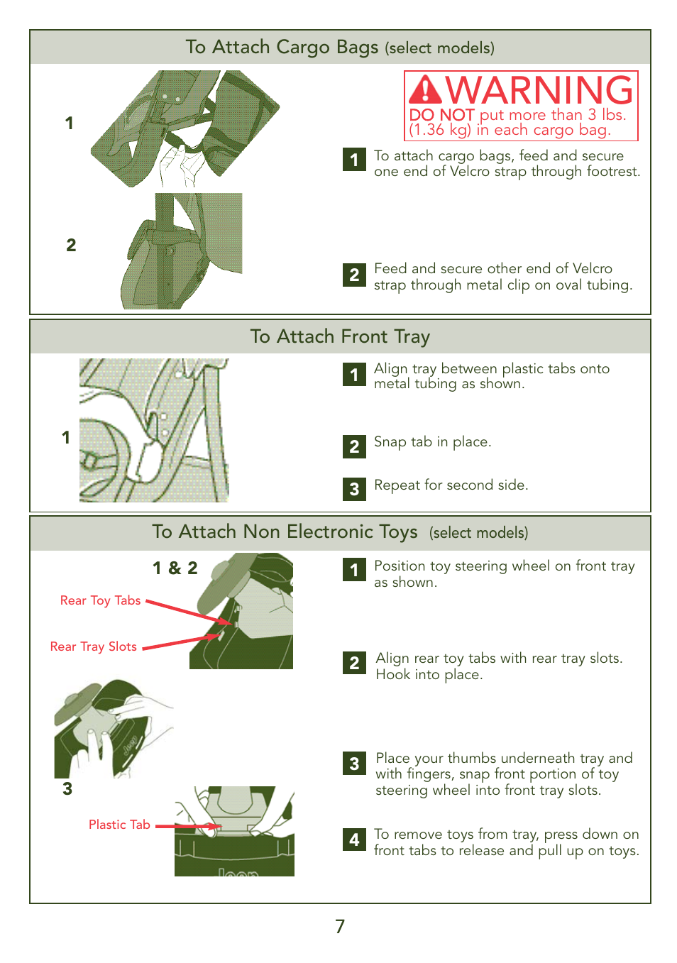 Warning | Kolcraft S45J-T 5/07 User Manual | Page 7 / 45