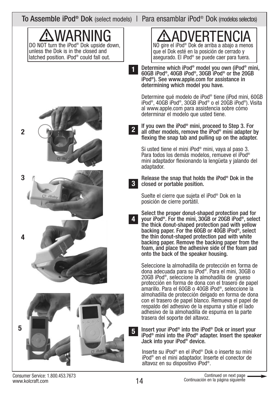 Ƽwarning, Ƽadvertencia, Para ensamblar ipod | Select models), Modelos selectos) | Kolcraft OPTIMA S82-R2 User Manual | Page 14 / 32