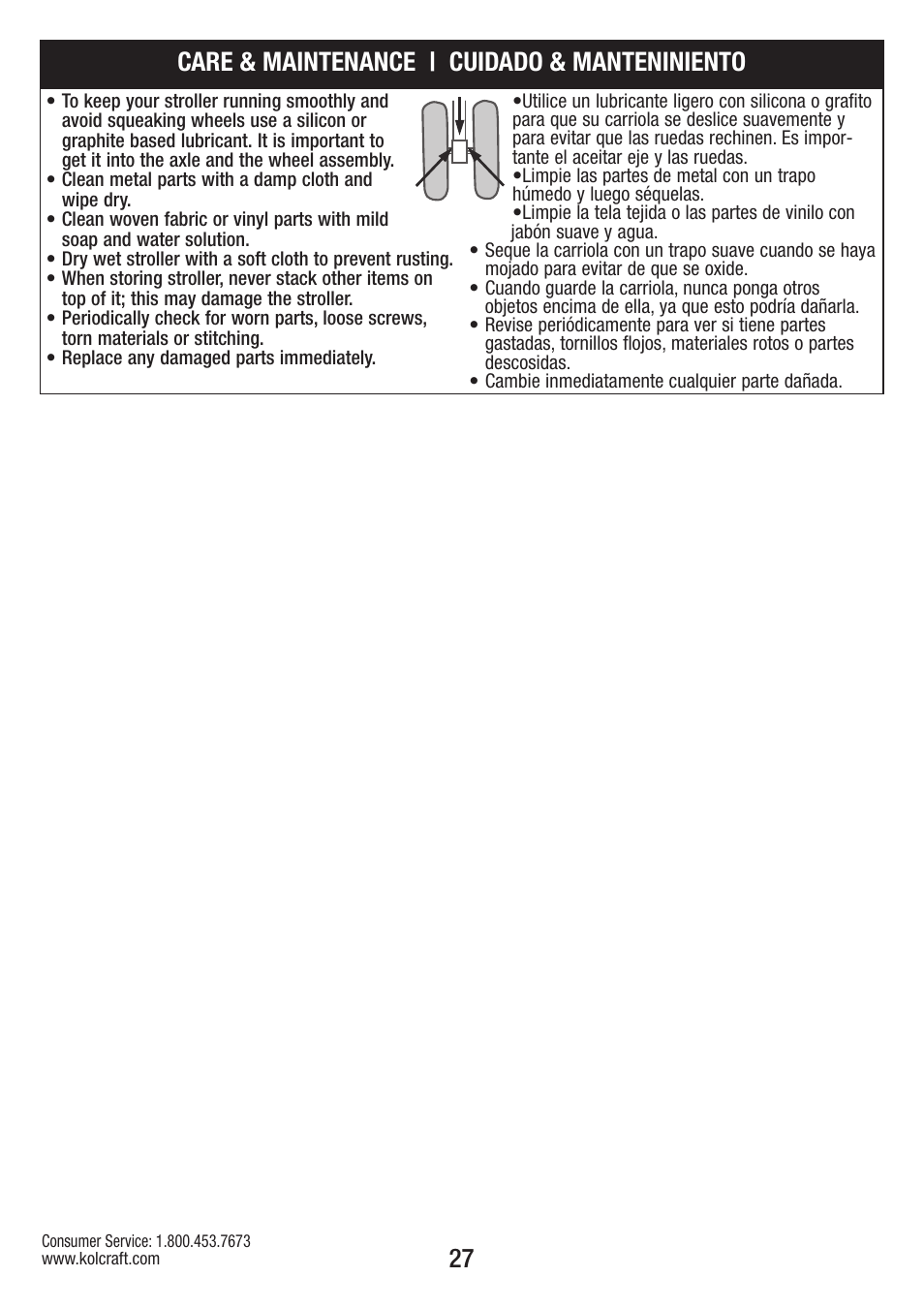 27 care & maintenance | cuidado & manteniniento | Kolcraft OPTIMA S82-R2 User Manual | Page 27 / 32