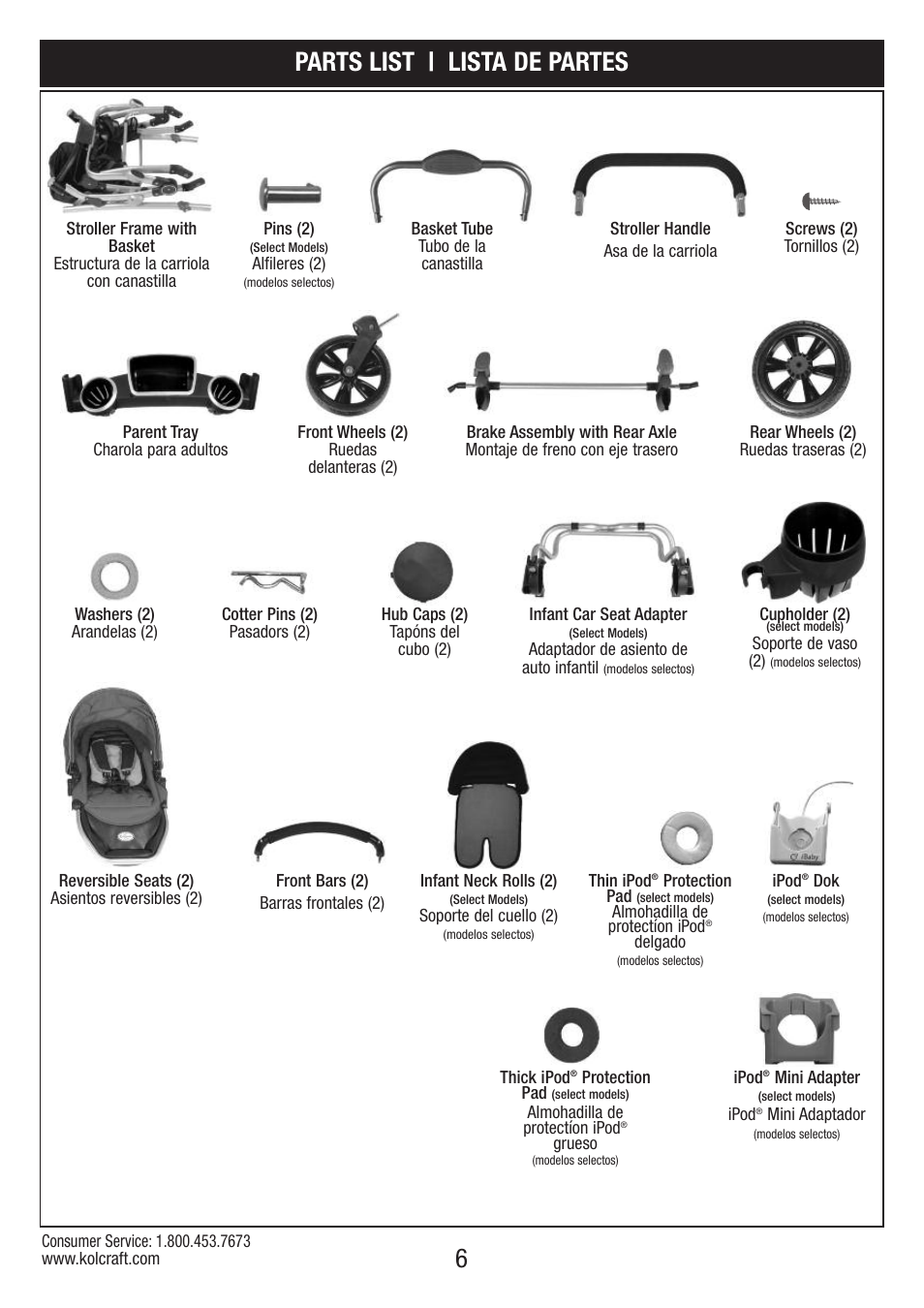 Parts list | lista de partes | Kolcraft OPTIMA S82-R2 User Manual | Page 6 / 32