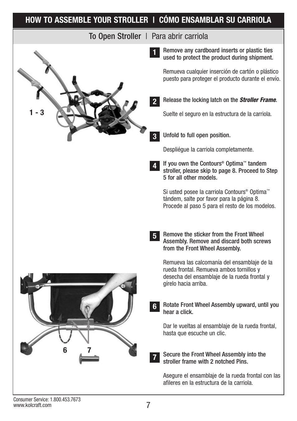 7to open stroller | para abrir carriola | Kolcraft OPTIMA S82-R2 User Manual | Page 7 / 32