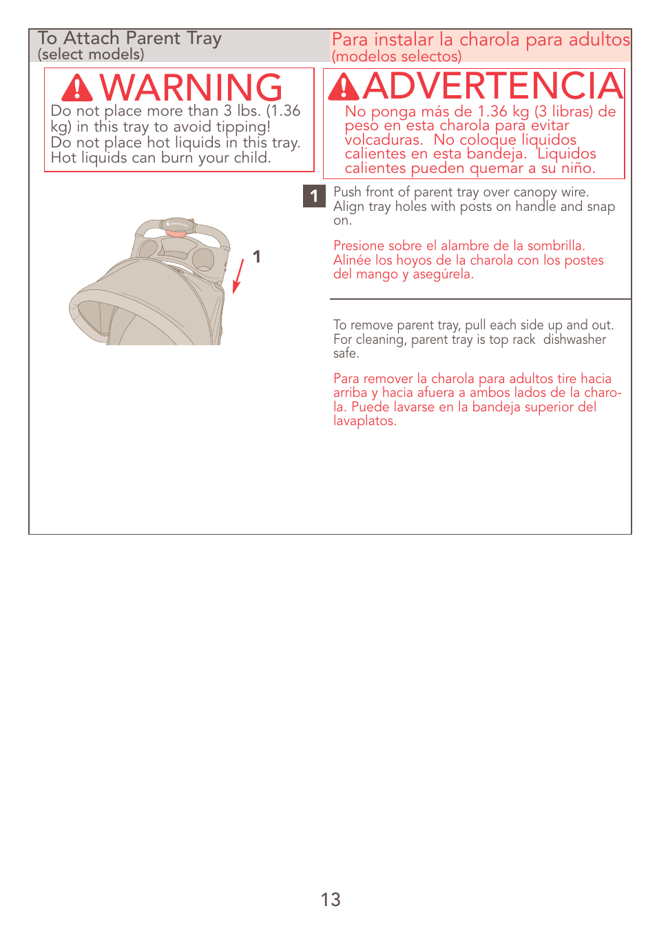 Warning, Advertencia | Kolcraft JEEP S47J-R7 9/06 User Manual | Page 13 / 26