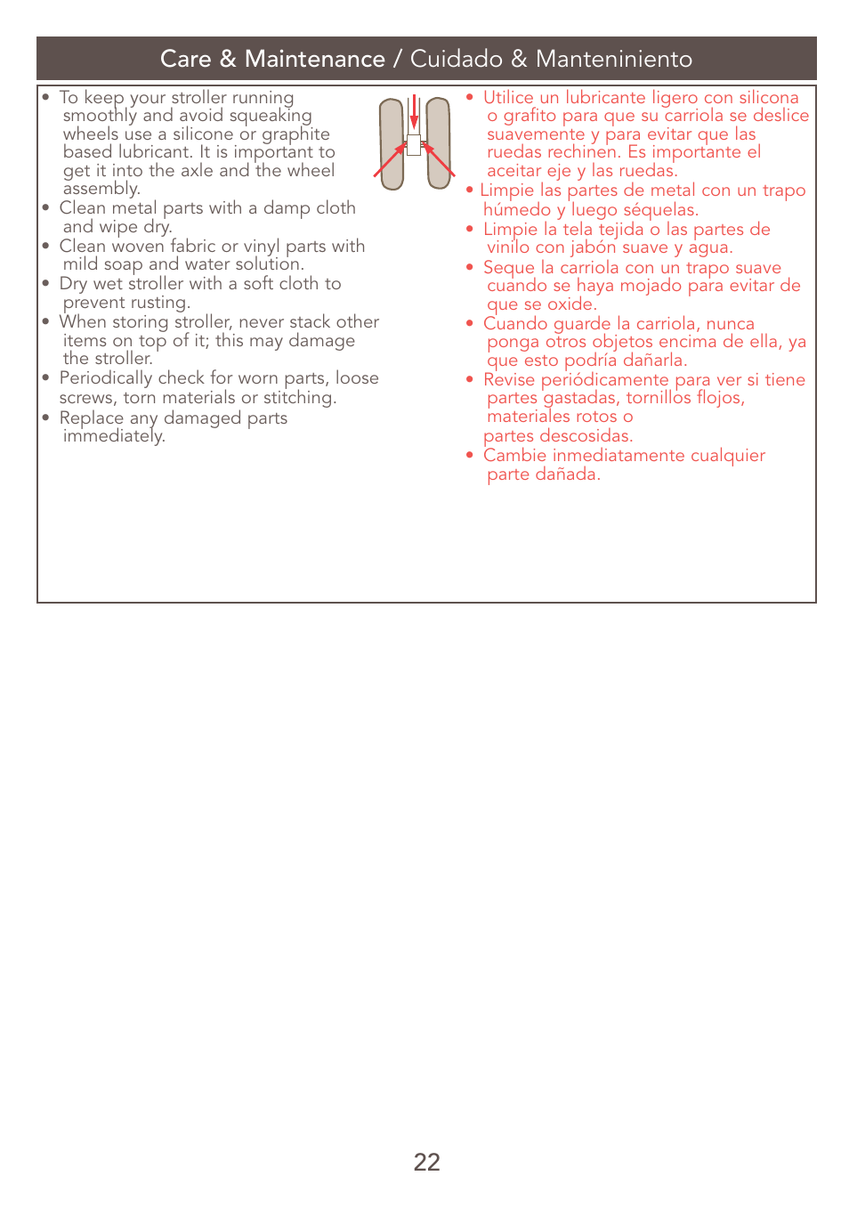 Care & maintenance / cuidado & manteniniento | Kolcraft JEEP S47J-R7 9/06 User Manual | Page 22 / 26
