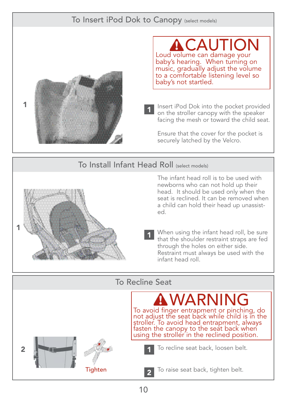 Warning, Caution | Kolcraft LITE SERIES S67-T 4/07 User Manual | Page 10 / 36