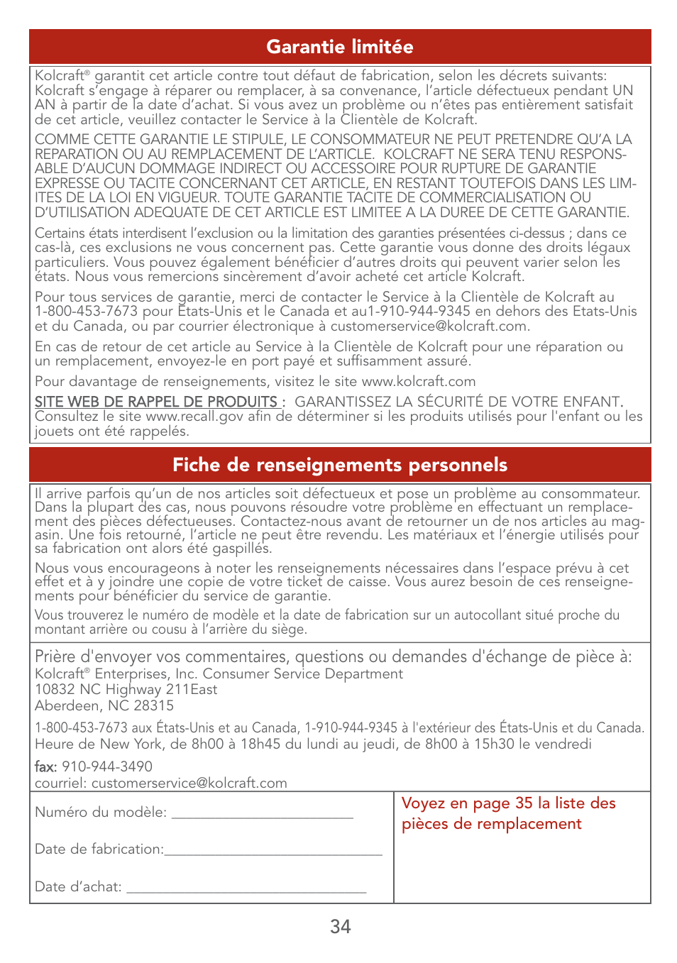 Kolcraft LITE SERIES S67-T 4/07 User Manual | Page 34 / 36