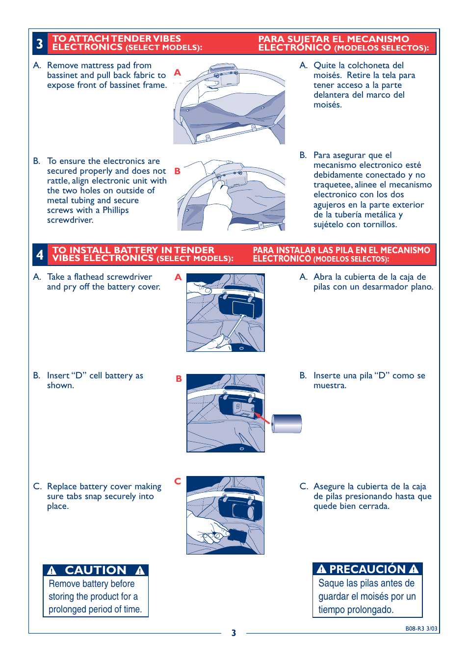 Caution, Precaución | Kolcraft B08-R3 User Manual | Page 3 / 7