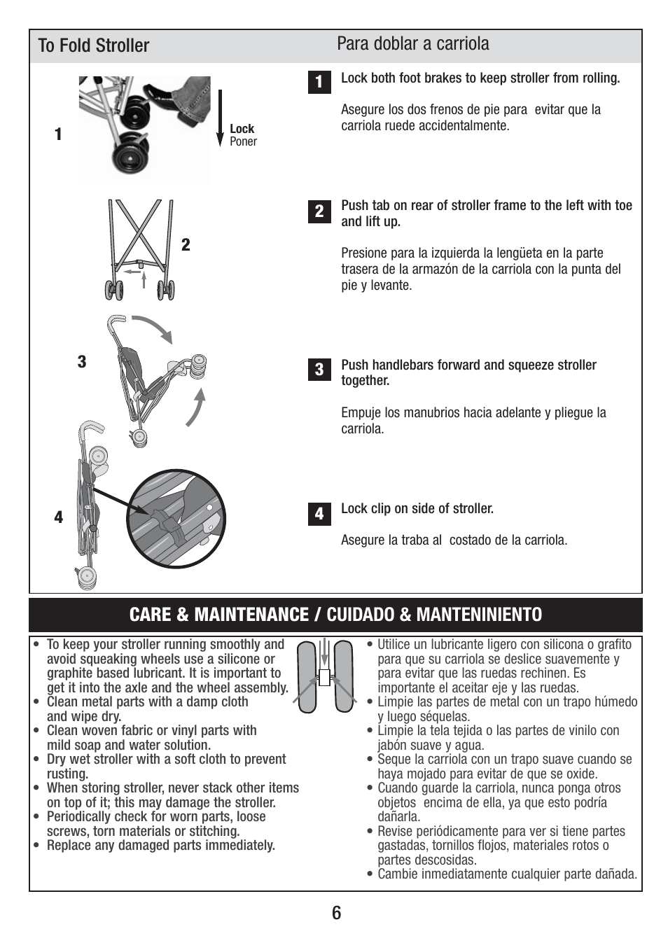 Care & maintenance / cuidado & manteniniento | Kolcraft S083 8/10 User Manual | Page 6 / 10