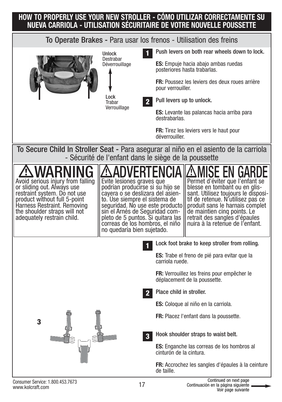 Ƽwarning, Ƽadvertencia, Ƽmise en garde | Kolcraft S084 12/10 User Manual | Page 17 / 36
