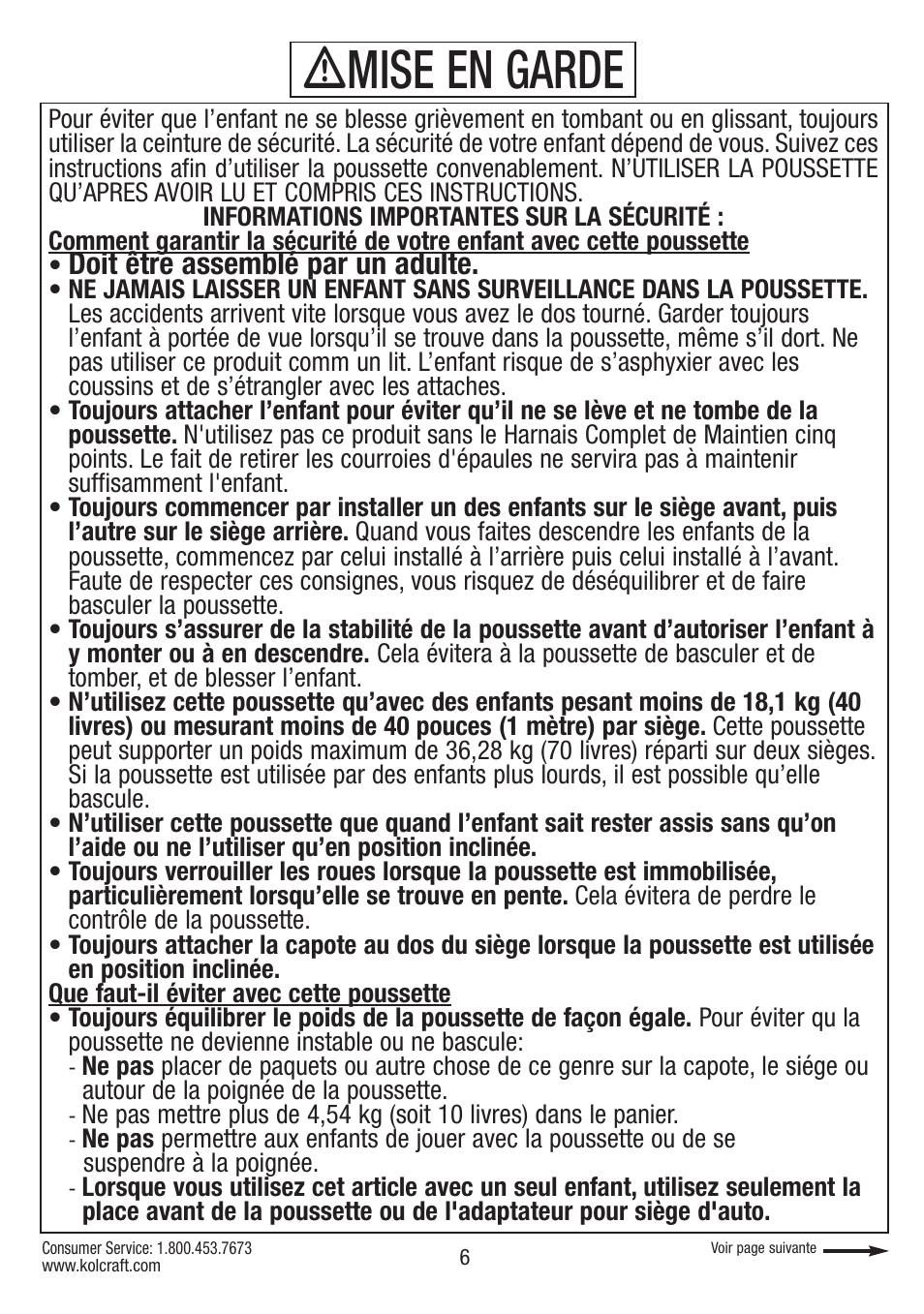 Ƽmise en garde, Doit être assemblé par un adulte | Kolcraft S084 12/10 User Manual | Page 6 / 36