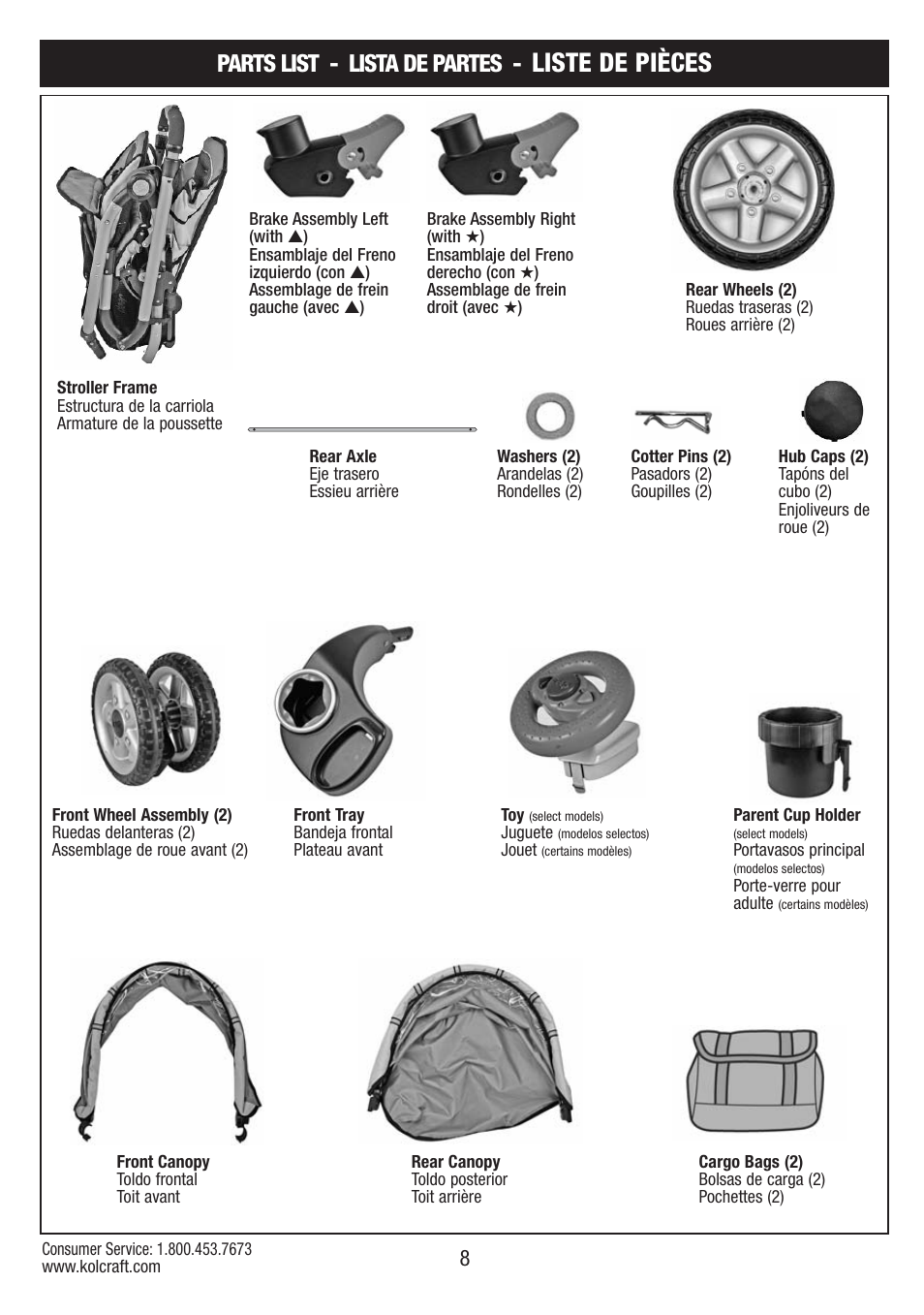 Liste de pièces, Parts list - lista de partes | Kolcraft S084 12/10 User Manual | Page 8 / 36