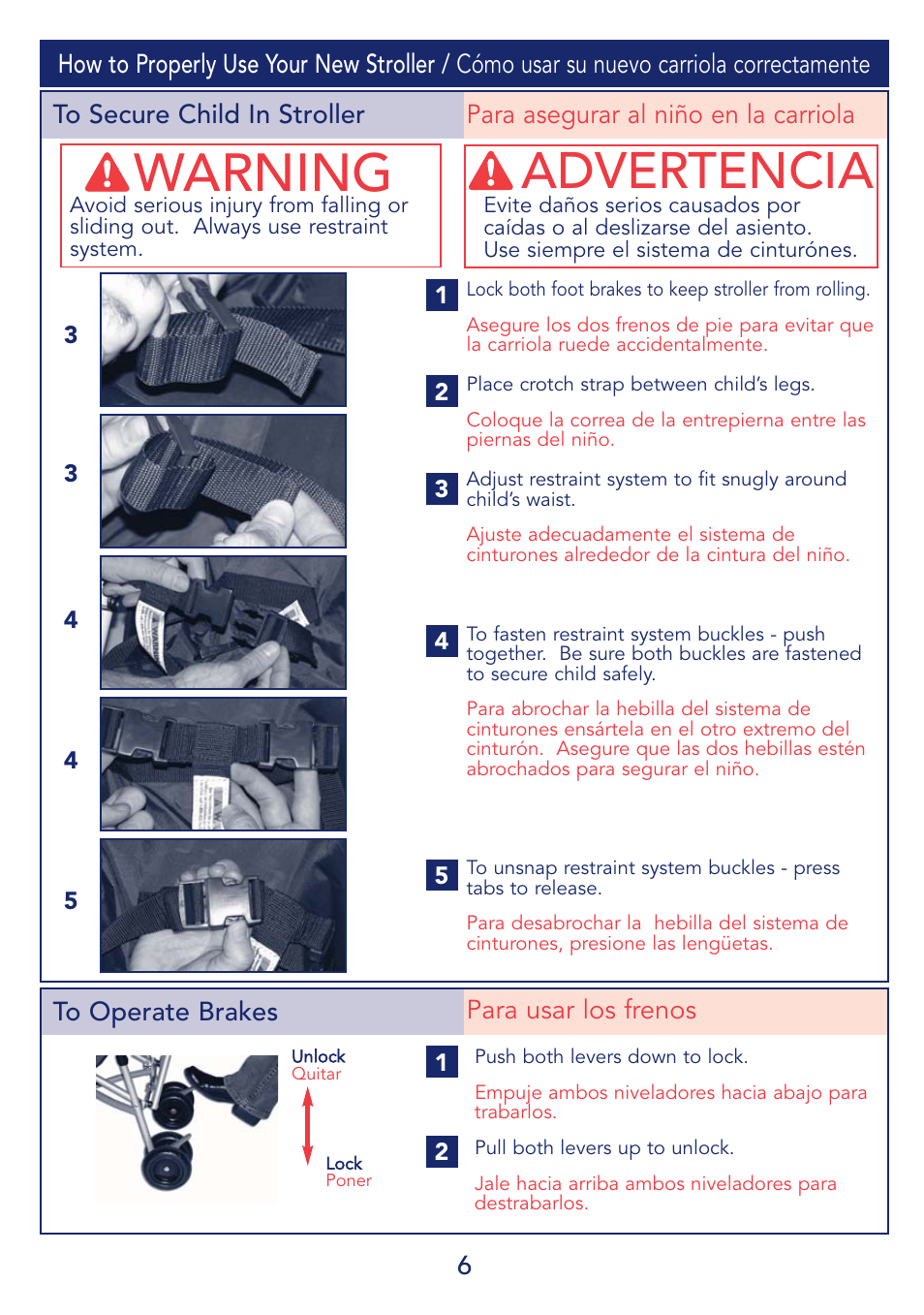 Warning, Advertencia | Kolcraft S69-R1 5/08 User Manual | Page 6 / 12